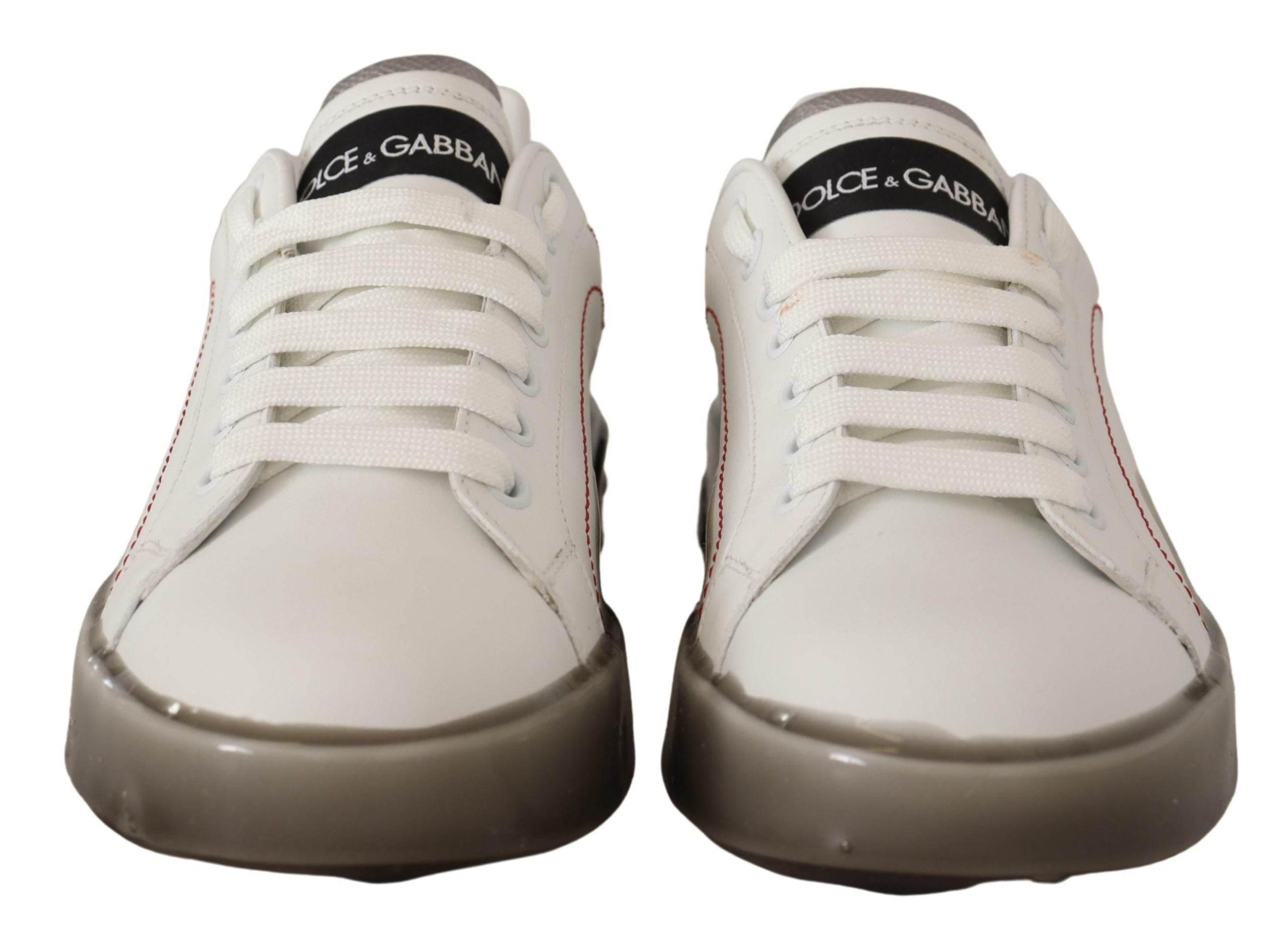 Dolce & Gabbana White Leather Shoes Womens Logo Portofino Sneakers - Hilstor
