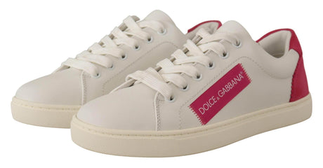 Dolce & Gabbana White Pink Leather Low Top Sneakers Womens Shoes - Hilstor