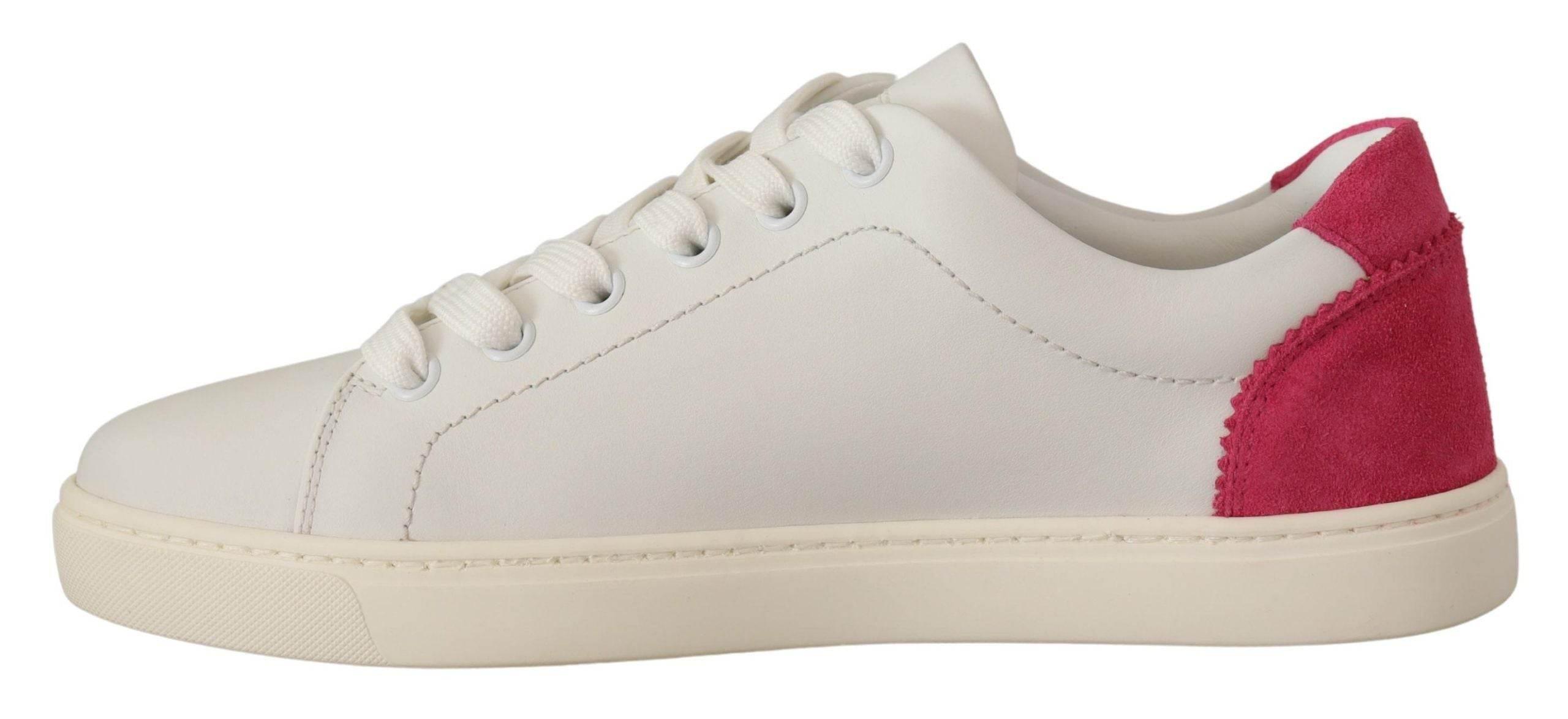 Dolce & Gabbana White Pink Leather Low Top Sneakers Womens Shoes - Hilstor
