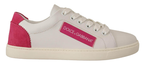 Dolce & Gabbana White Pink Leather Low Top Sneakers Womens Shoes - Hilstor