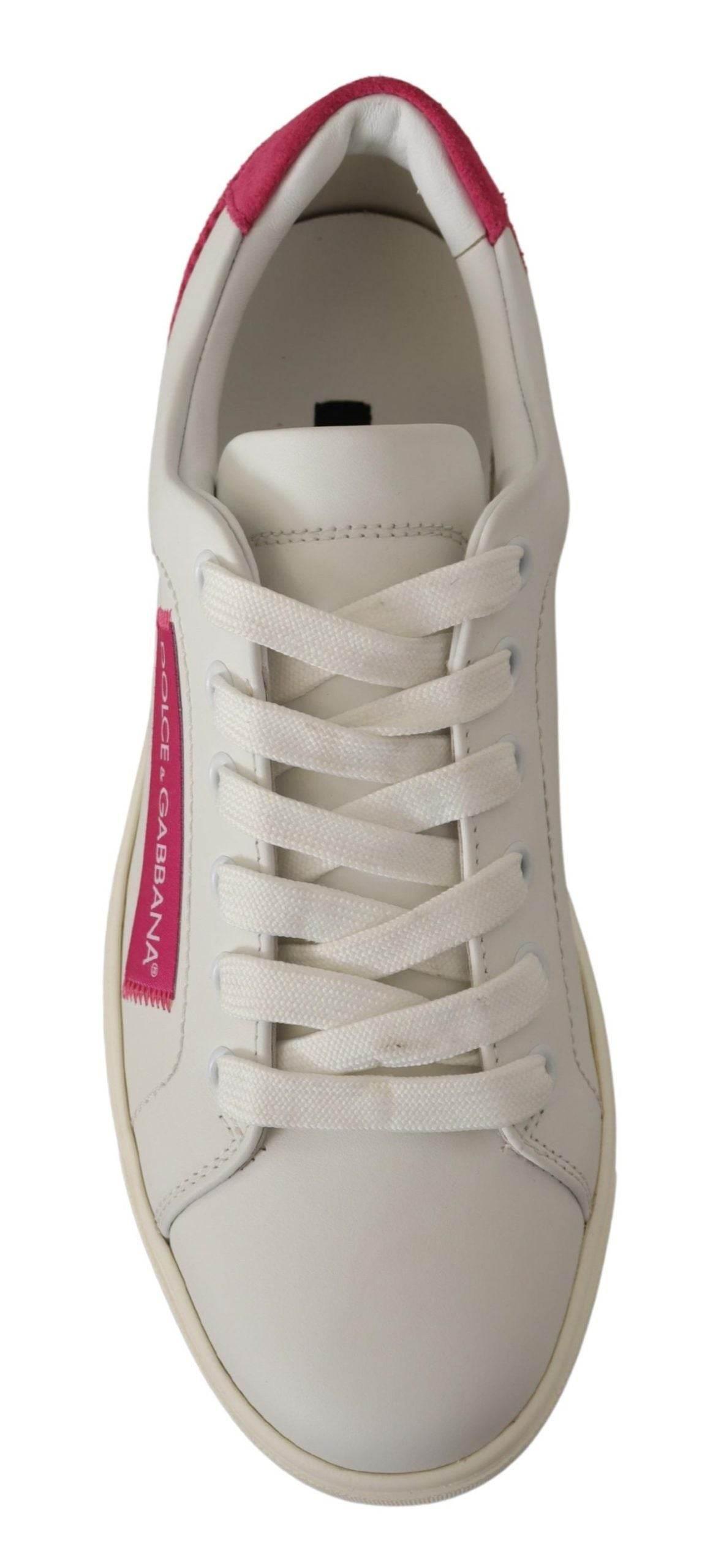 Dolce & Gabbana White Pink Leather Low Top Sneakers Womens Shoes - Hilstor