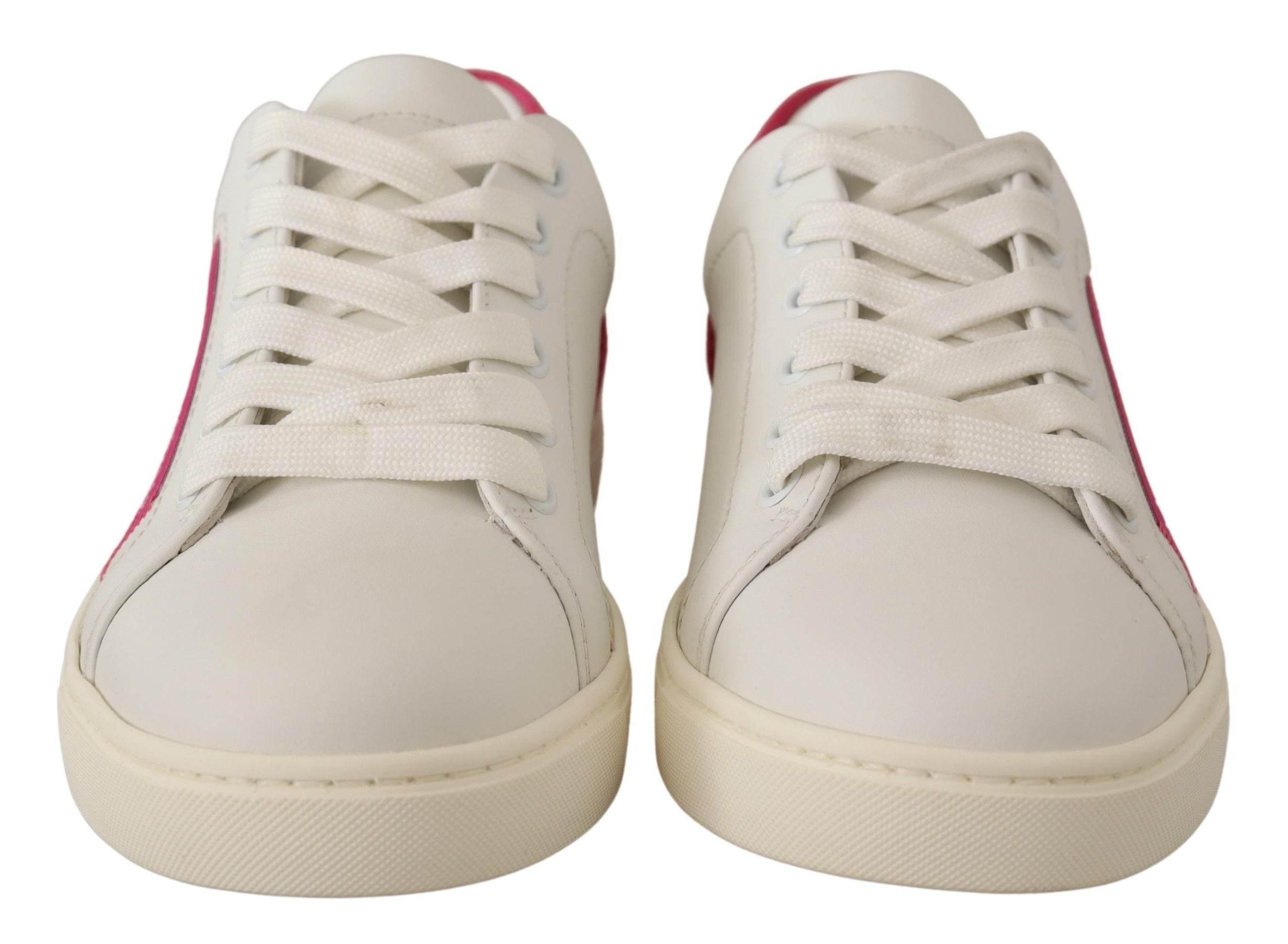 Dolce & Gabbana White Pink Leather Low Top Sneakers Womens Shoes - Hilstor