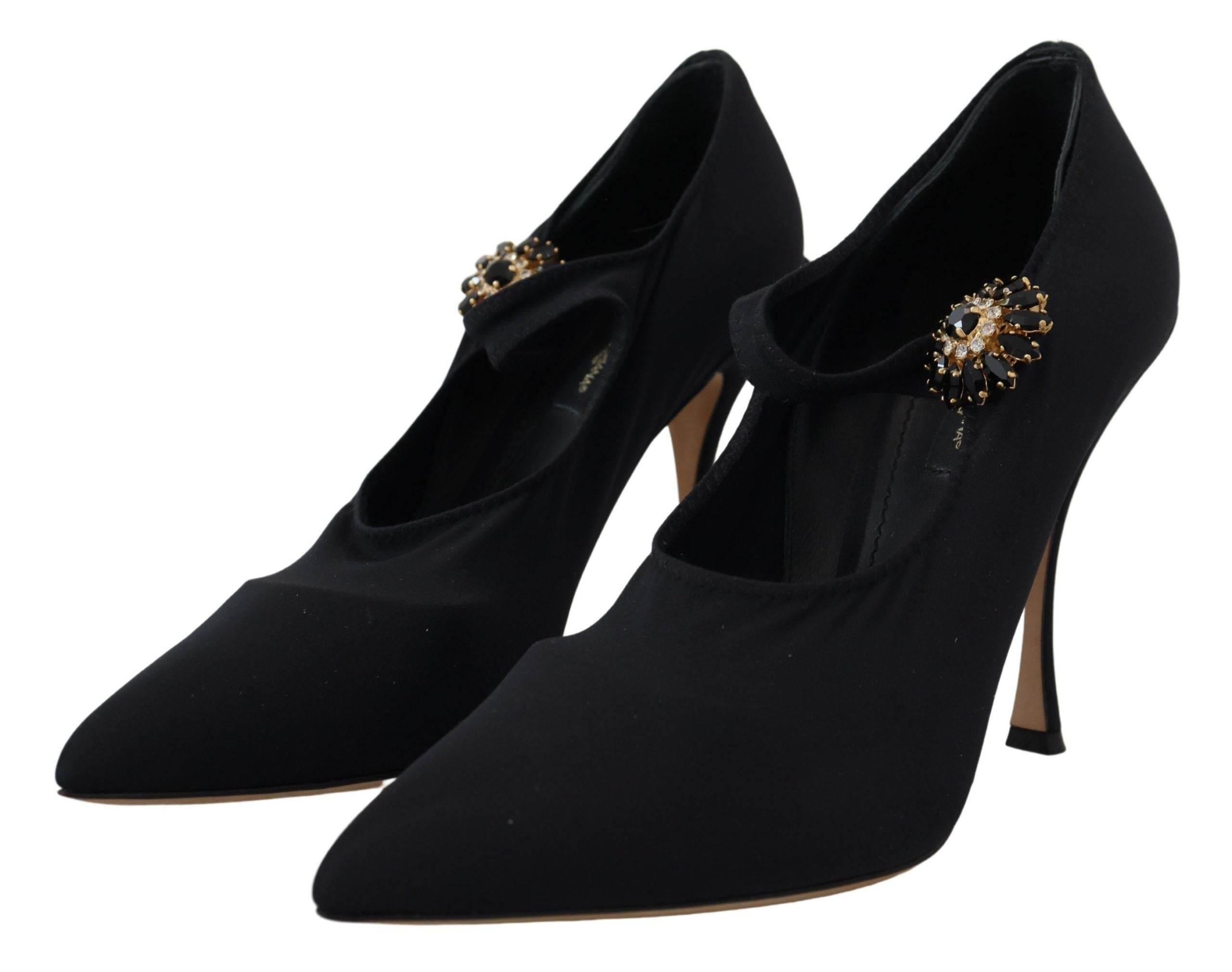 Dolce & Gabbana Chic Black Mary Jane Sock Pumps with Crystals - Hilstor