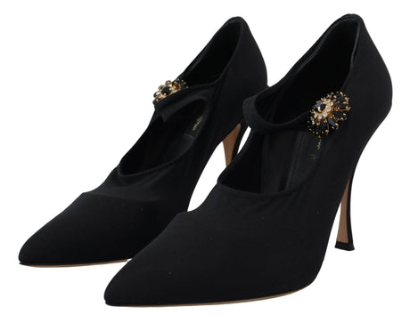 Dolce & Gabbana Chic Black Mary Jane Sock Pumps with Crystals - Hilstor