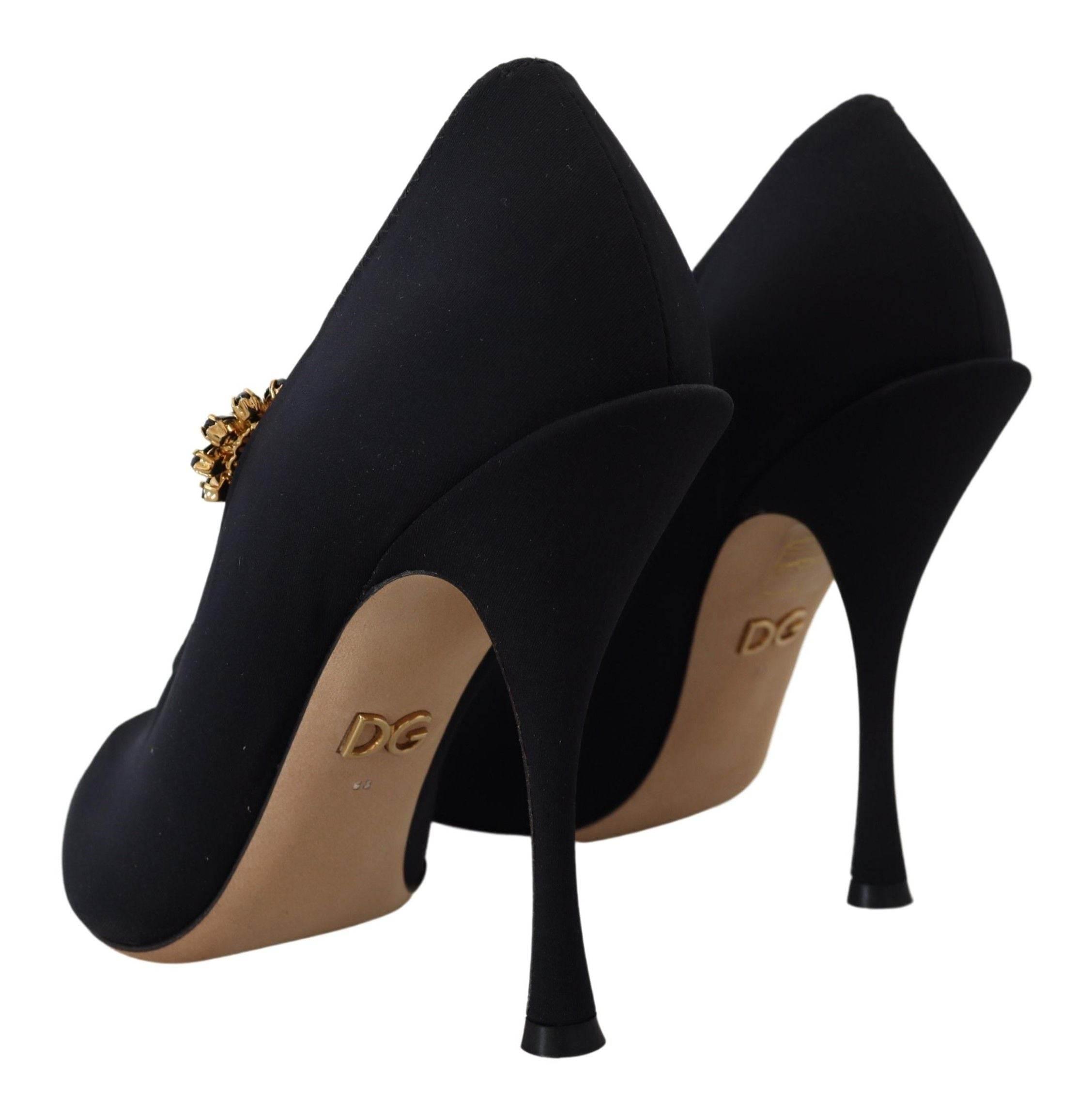 Dolce & Gabbana Chic Black Mary Jane Sock Pumps with Crystals - Hilstor