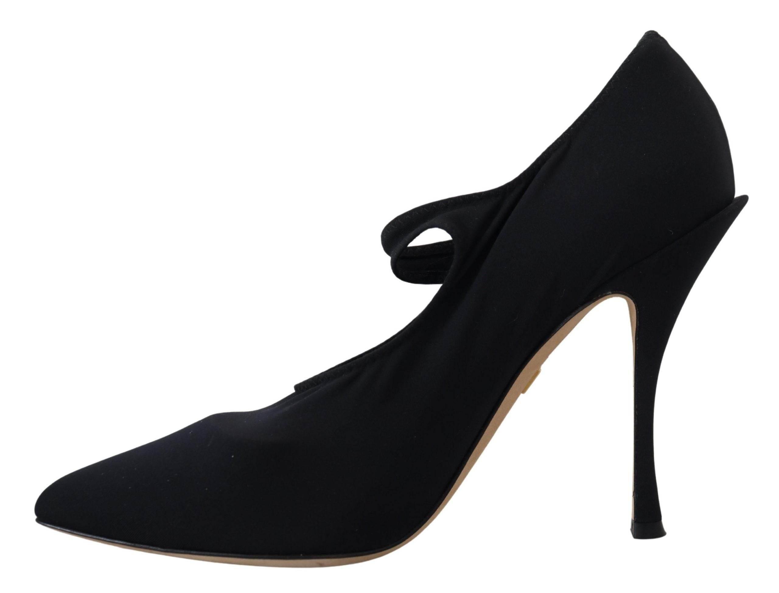 Dolce & Gabbana Chic Black Mary Jane Sock Pumps with Crystals - Hilstor