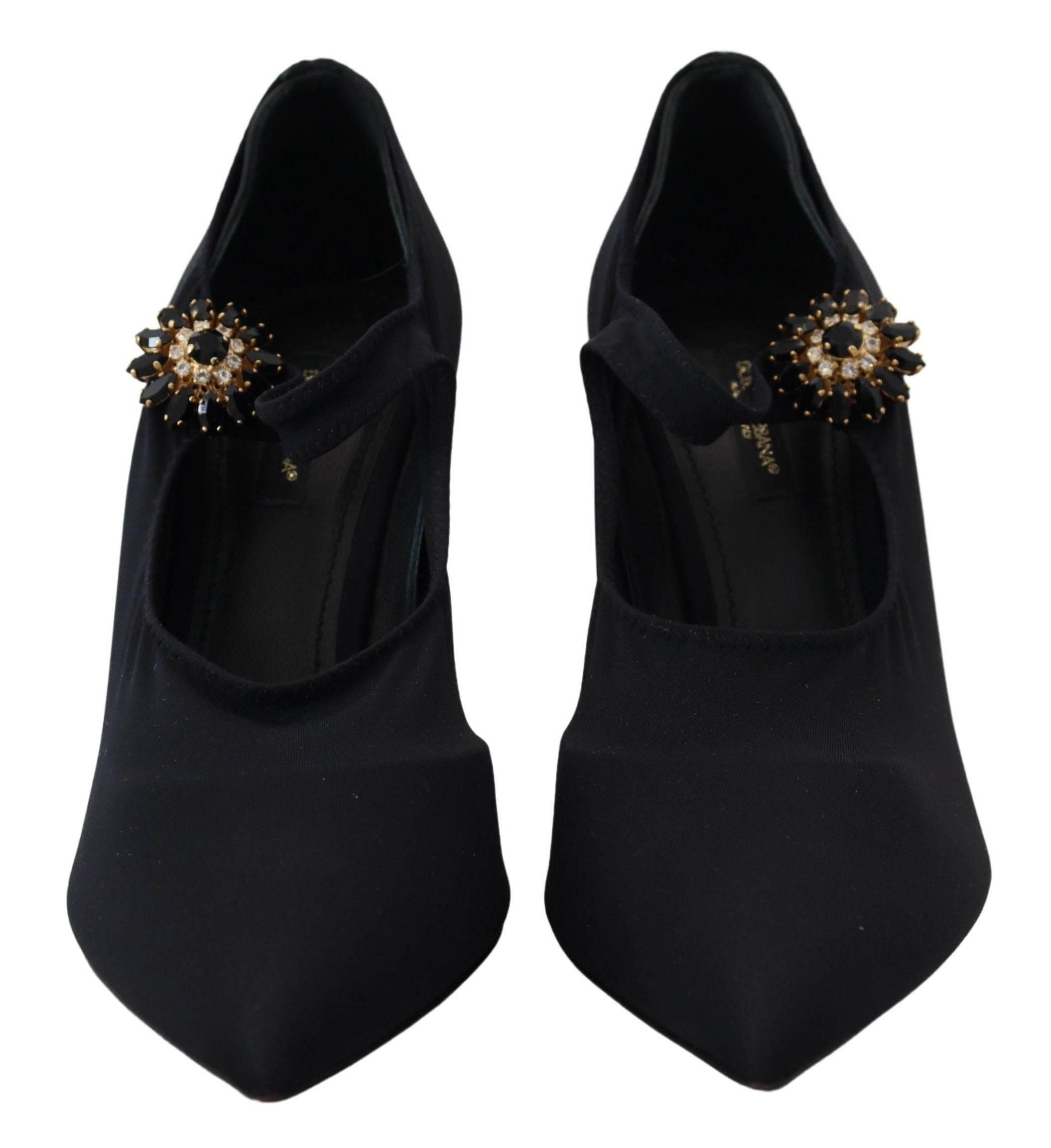 Dolce & Gabbana Chic Black Mary Jane Sock Pumps with Crystals - Hilstor