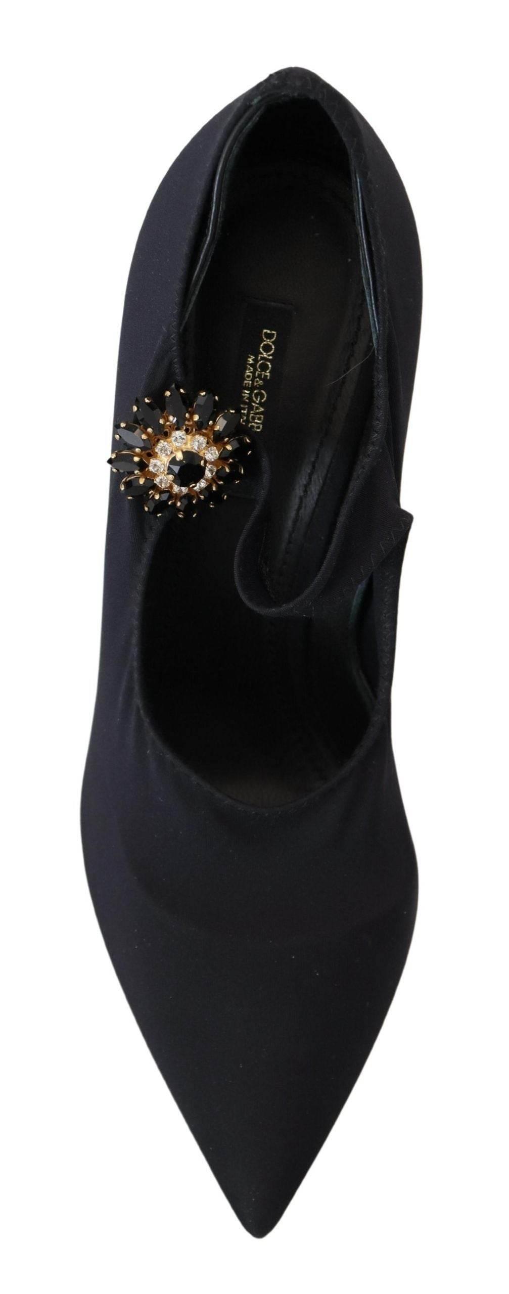 Dolce & Gabbana Chic Black Mary Jane Sock Pumps with Crystals - Hilstor
