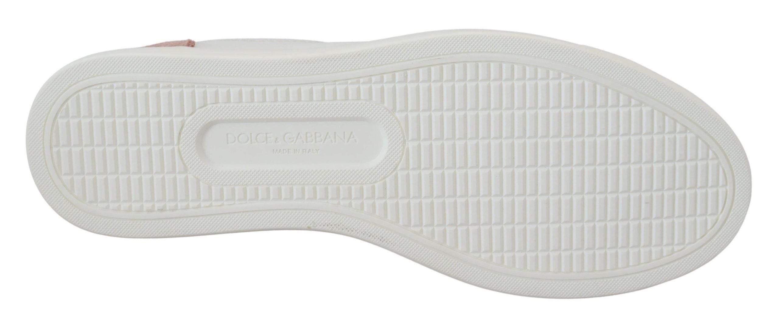 Dolce & Gabbana White Pink Leather Low Top Sneakers Shoes - Hilstor