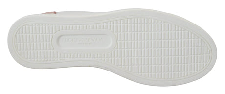 Dolce & Gabbana White Pink Leather Low Top Sneakers Shoes - Hilstor