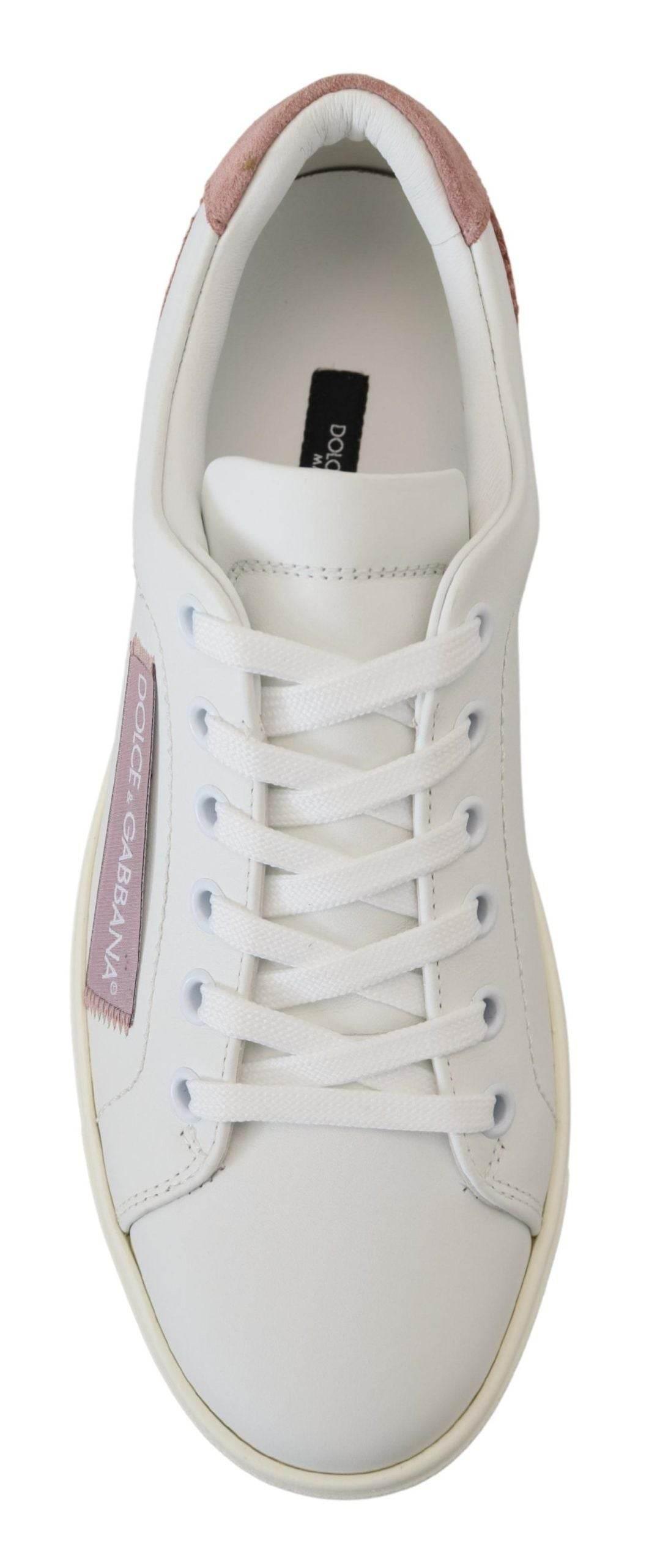 Dolce & Gabbana White Pink Leather Low Top Sneakers Shoes - Hilstor