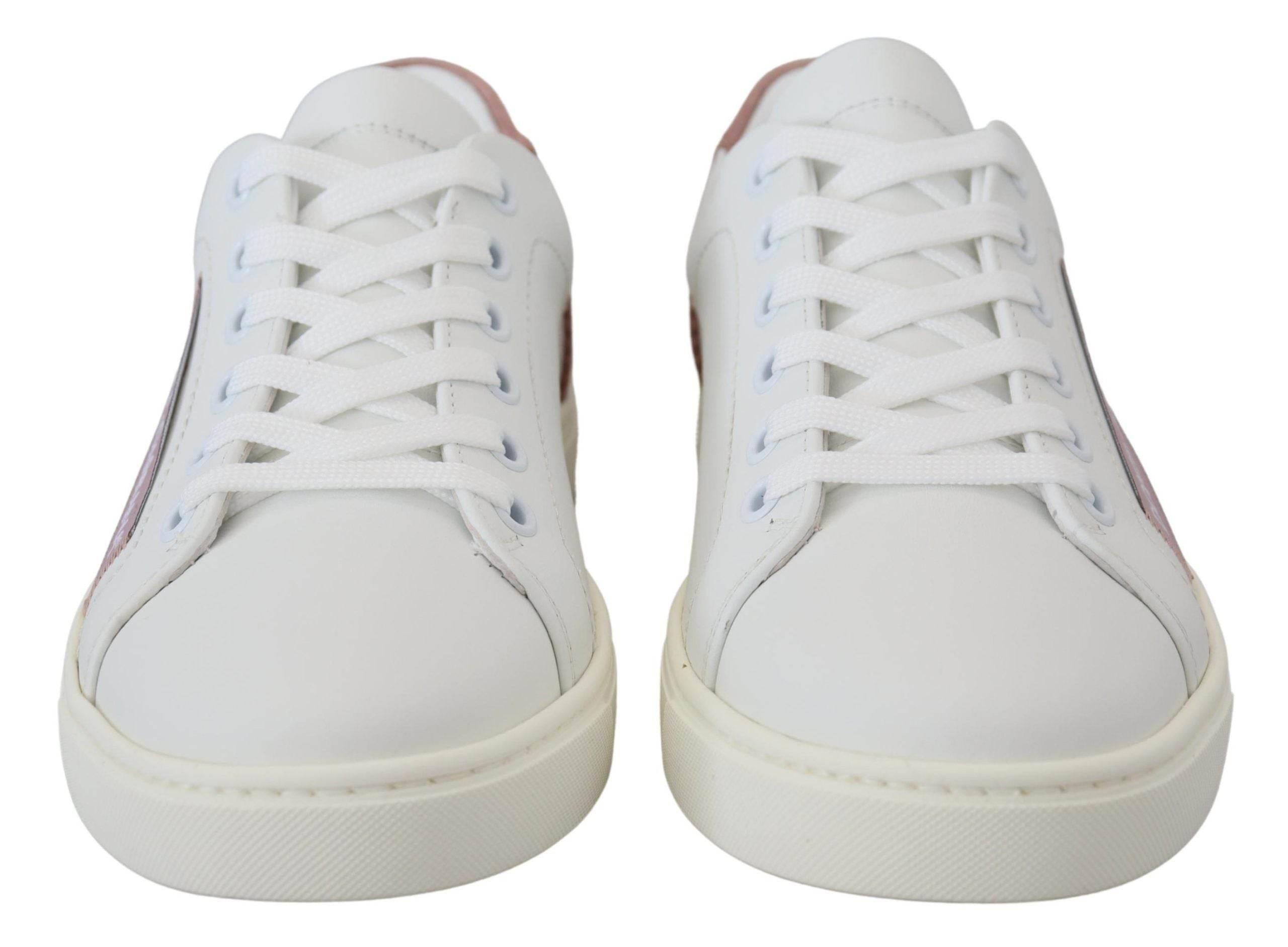 Dolce & Gabbana White Pink Leather Low Top Sneakers Shoes - Hilstor