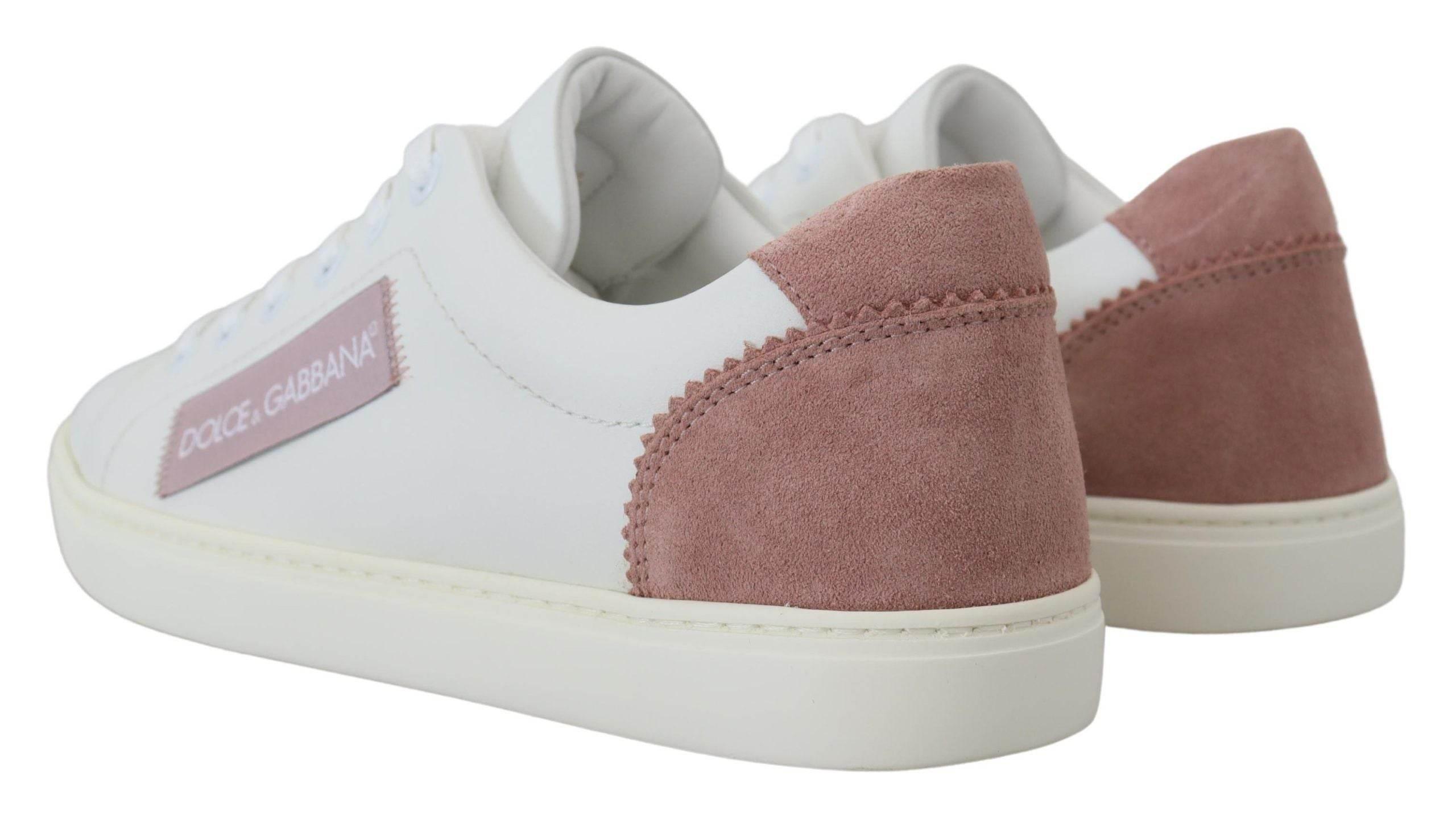 Dolce & Gabbana White Pink Leather Low Top Sneakers Shoes - Hilstor