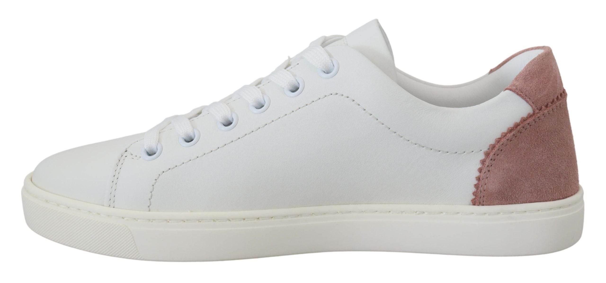 Dolce & Gabbana White Pink Leather Low Top Sneakers Shoes - Hilstor