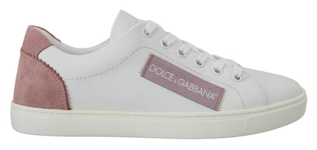 Dolce & Gabbana White Pink Leather Low Top Sneakers Shoes - Hilstor