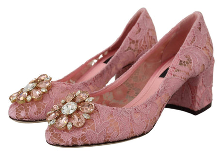 Dolce & Gabbana Pastel Pink Lace Crystal Embellished Pumps - Hilstor