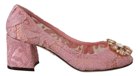 Dolce & Gabbana Pastel Pink Lace Crystal Embellished Pumps - Hilstor