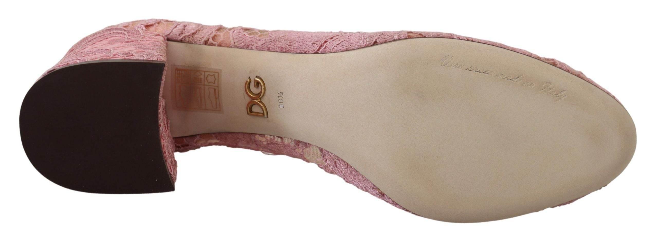 Dolce & Gabbana Pastel Pink Lace Crystal Embellished Pumps - Hilstor