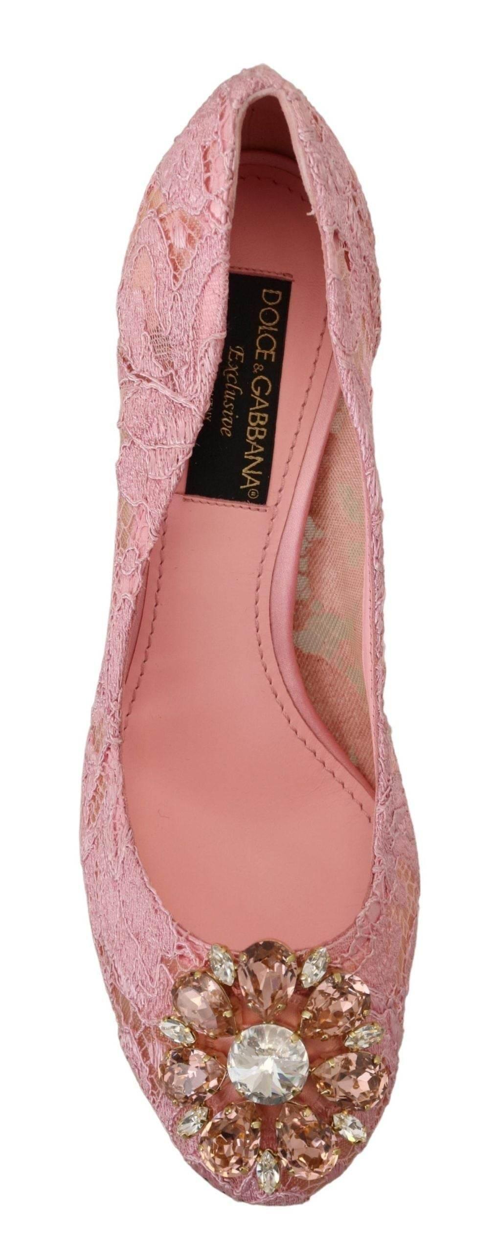Dolce & Gabbana Pastel Pink Lace Crystal Embellished Pumps - Hilstor