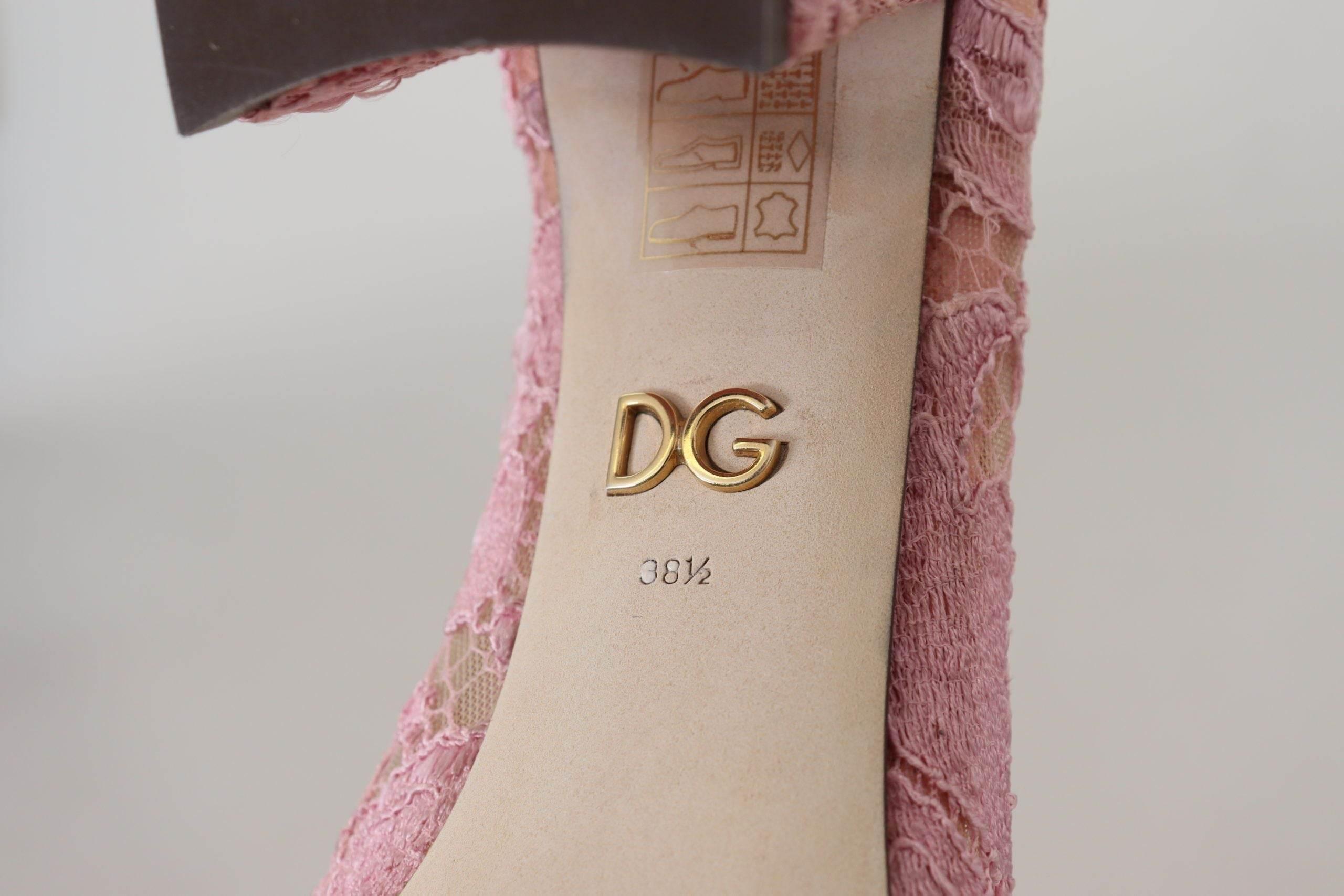 Dolce & Gabbana Pastel Pink Lace Crystal Embellished Pumps - Hilstor