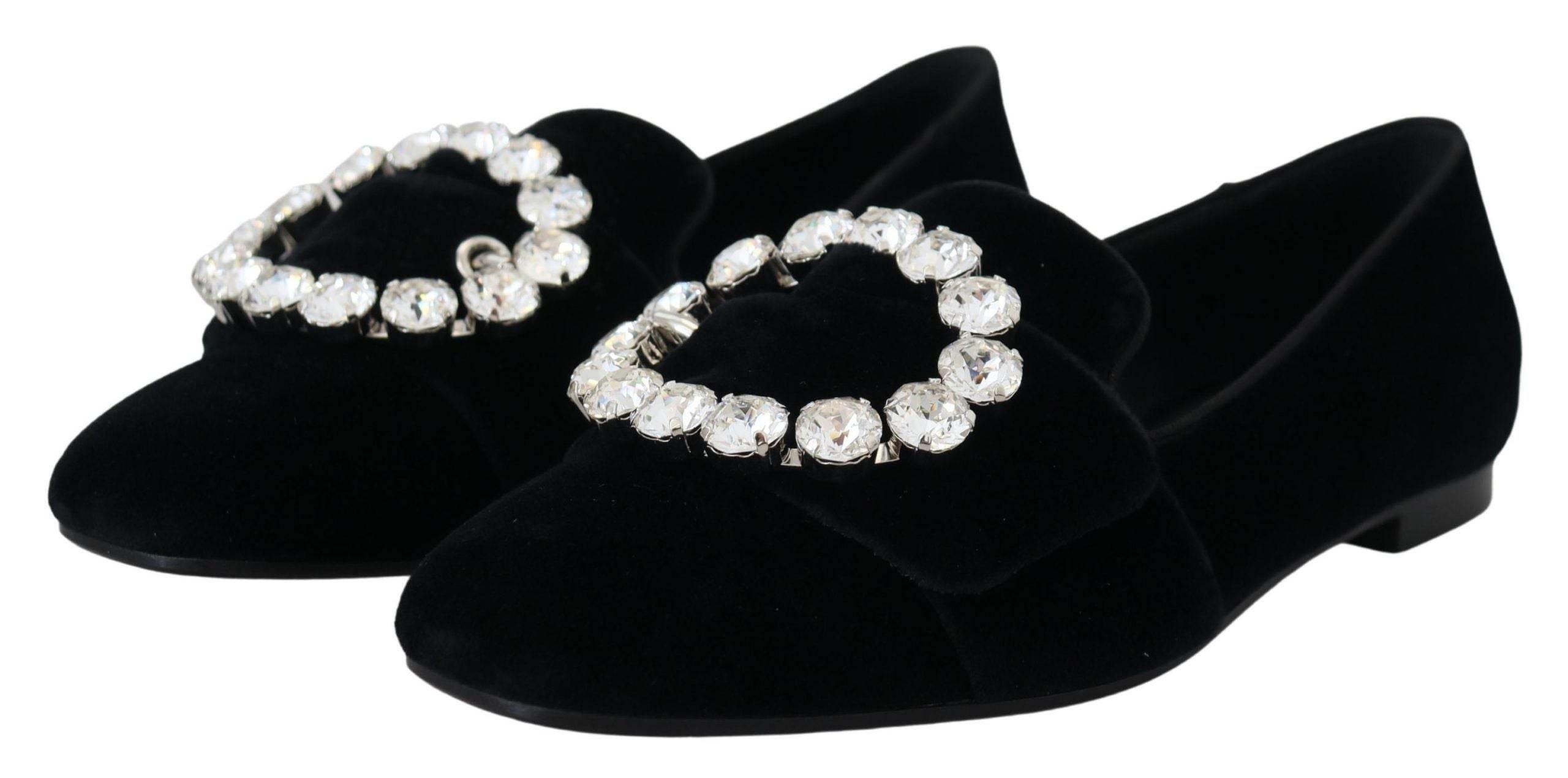 Dolce & Gabbana Chic Velvet Crystal-Embellished Loafers - Hilstor