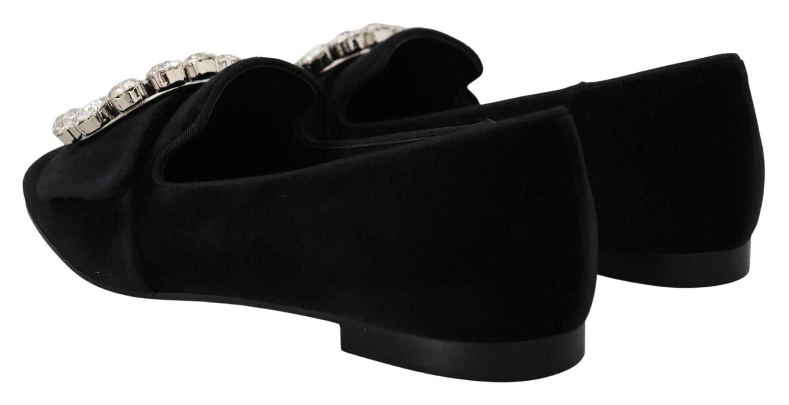 Dolce & Gabbana Chic Velvet Crystal-Embellished Loafers - Hilstor