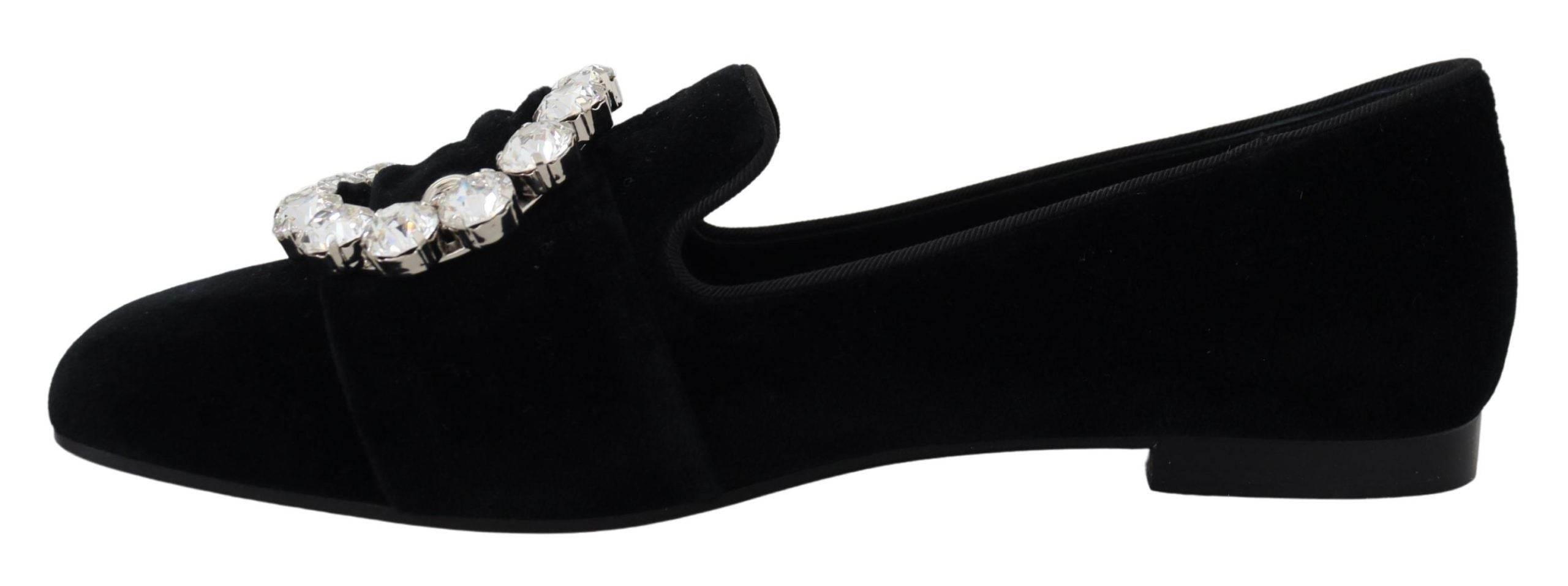 Dolce & Gabbana Chic Velvet Crystal-Embellished Loafers - Hilstor