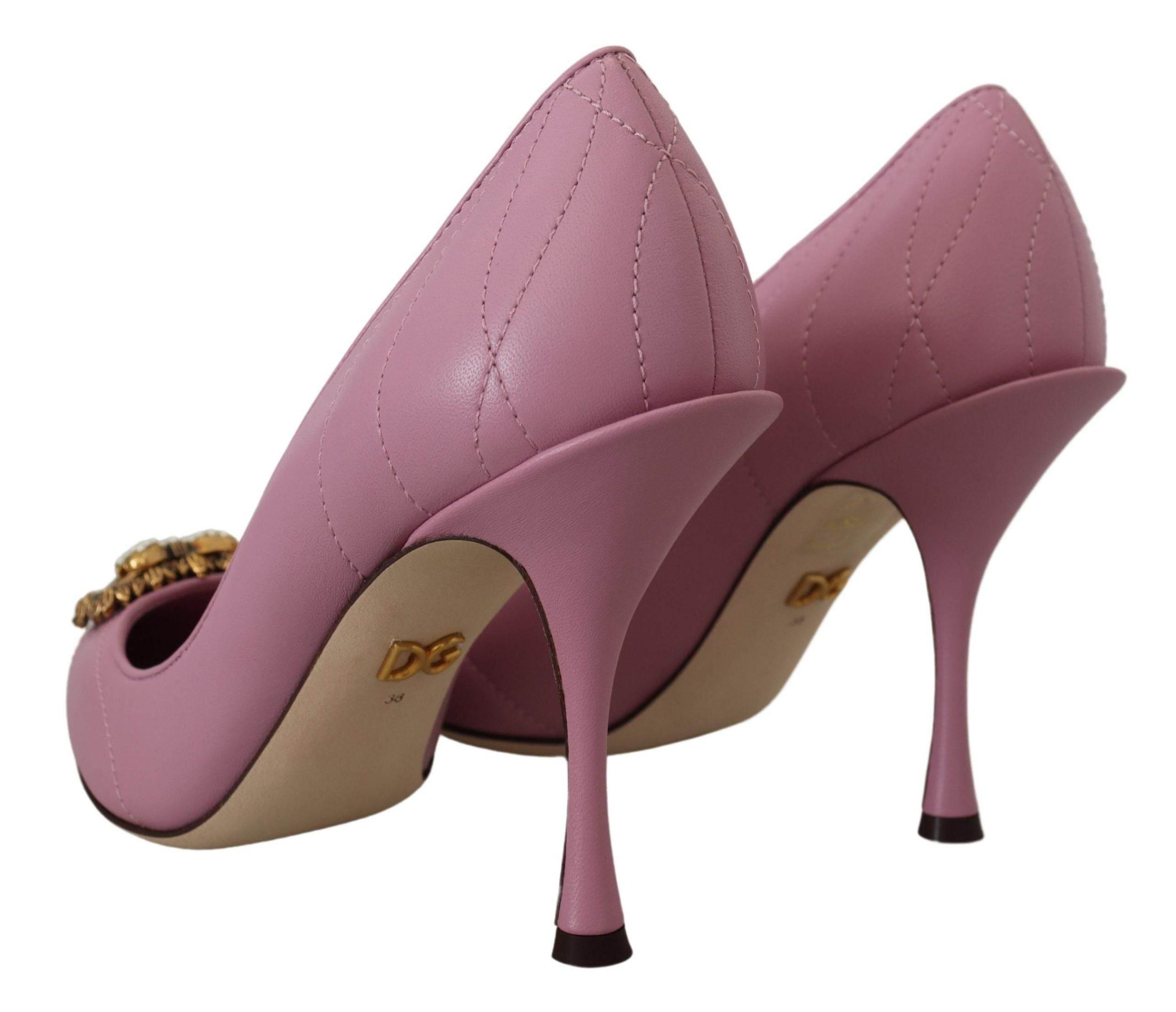 Dolce & Gabbana Devotion Leather Heels in Pink - Hilstor