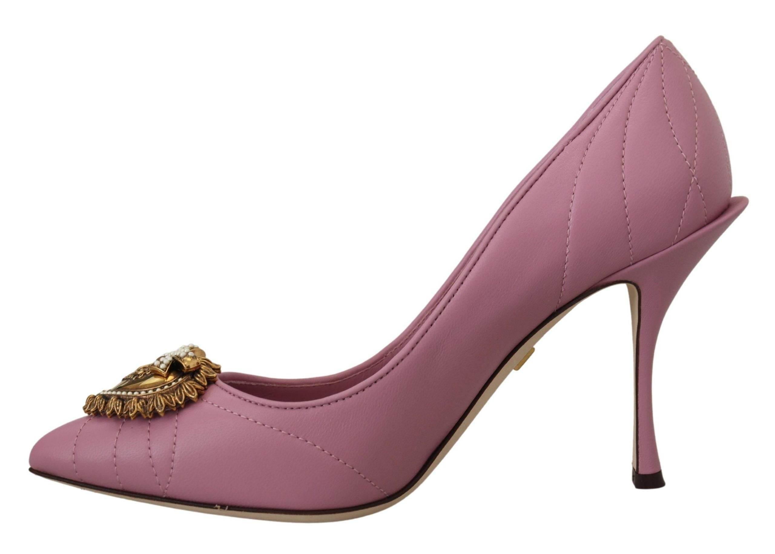 Dolce & Gabbana Devotion Leather Heels in Pink - Hilstor
