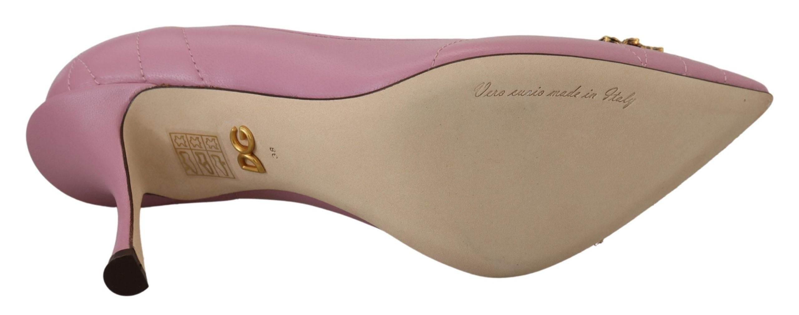 Dolce & Gabbana Devotion Leather Heels in Pink - Hilstor