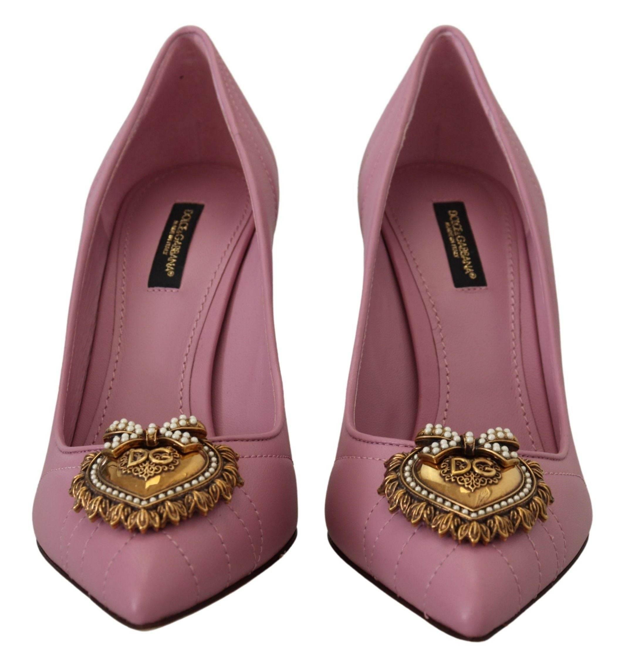 Dolce & Gabbana Devotion Leather Heels in Pink - Hilstor