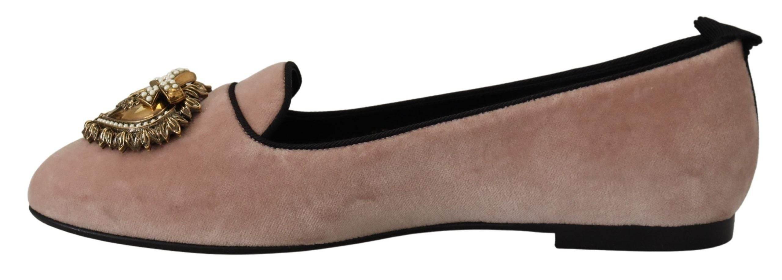 Dolce & Gabbana Elegant Pink Velvet Devotion Loafers - Hilstor