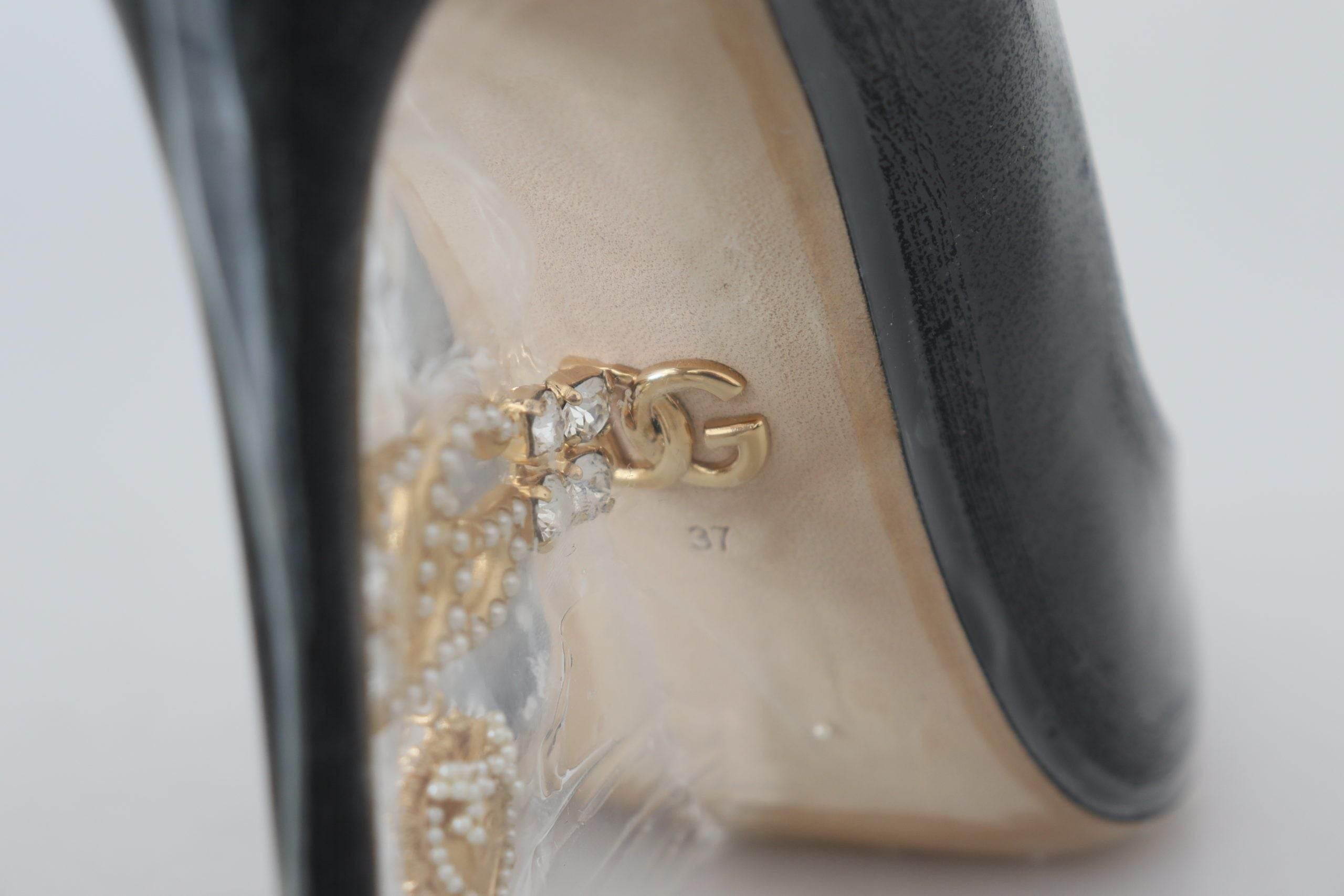 Dolce & Gabbana Elegant Black Gold Detail Heels Pumps - Hilstor