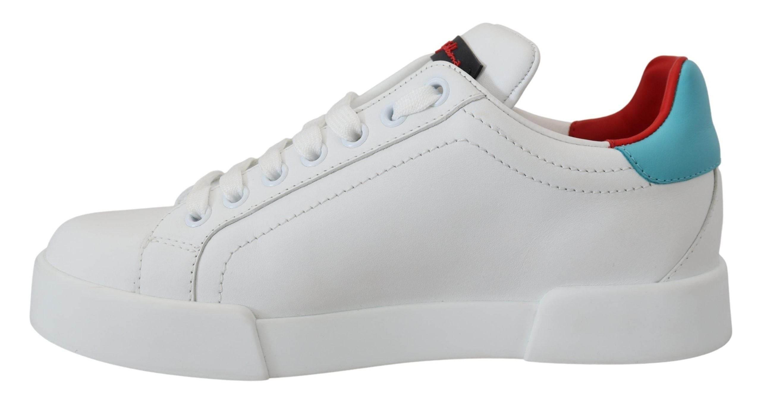 Dolce & Gabbana White Leather Sneaker Portofino Logo Heart Shoes - Hilstor