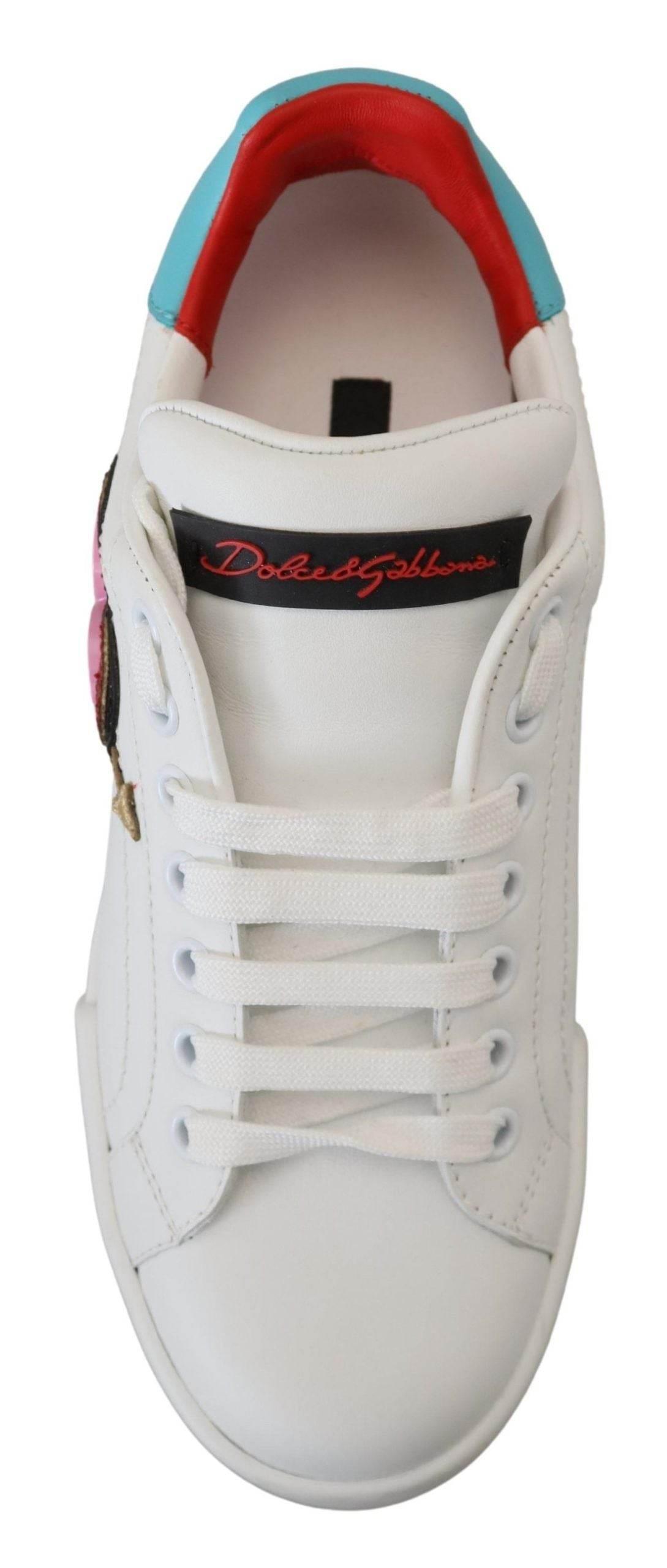 Dolce & Gabbana White Leather Sneaker Portofino Logo Heart Shoes - Hilstor