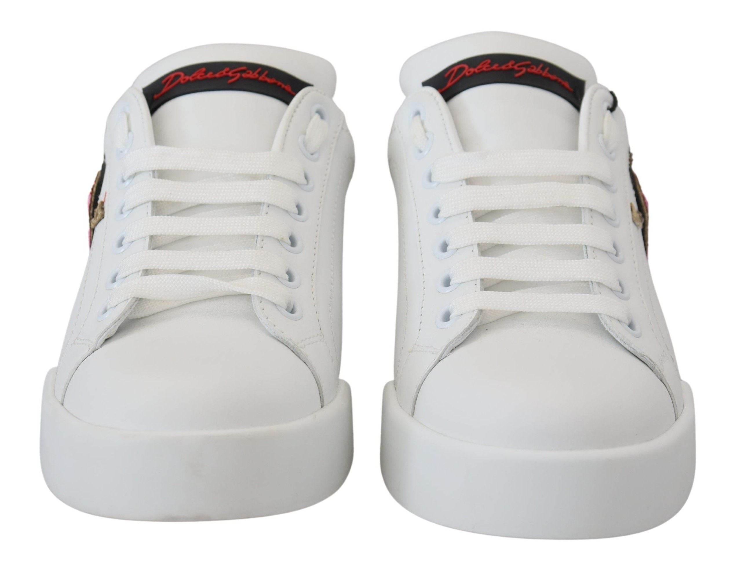 Dolce & Gabbana White Leather Sneaker Portofino Logo Heart Shoes - Hilstor