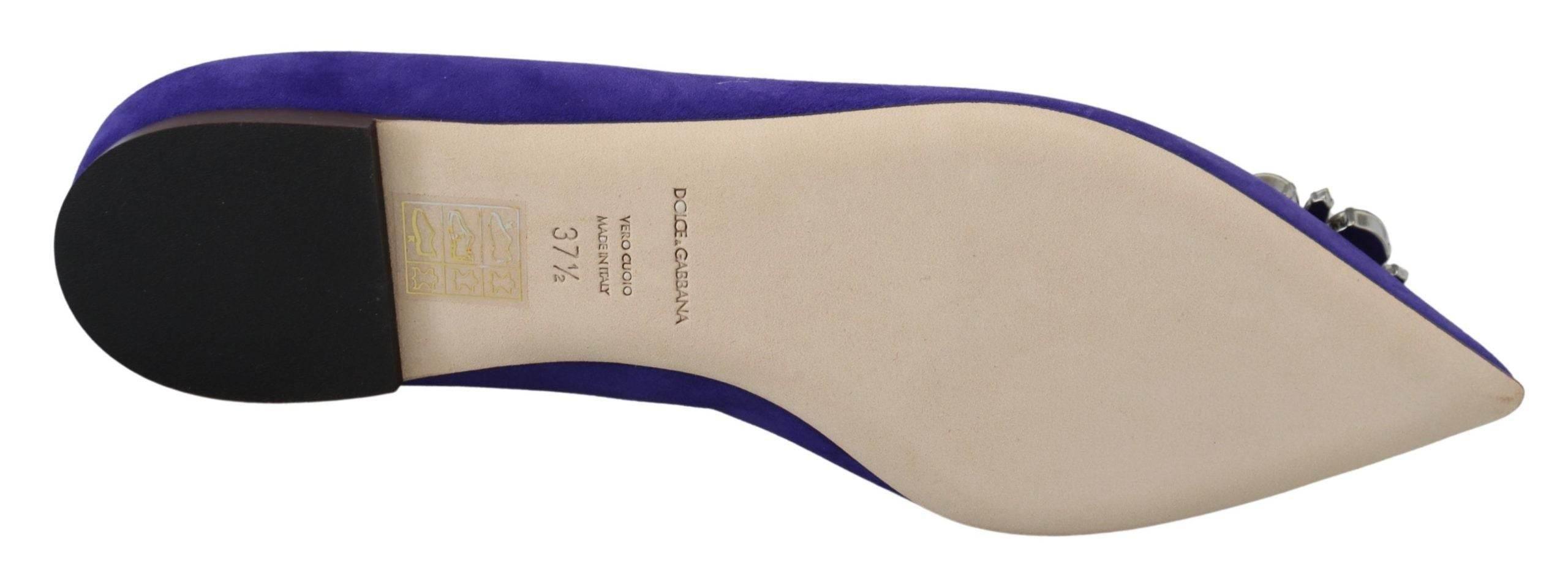 Dolce & Gabbana Embellished Crystal Purple Suede Flats - Hilstor