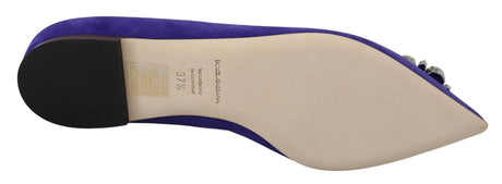 Dolce & Gabbana Embellished Crystal Purple Suede Flats - Hilstor