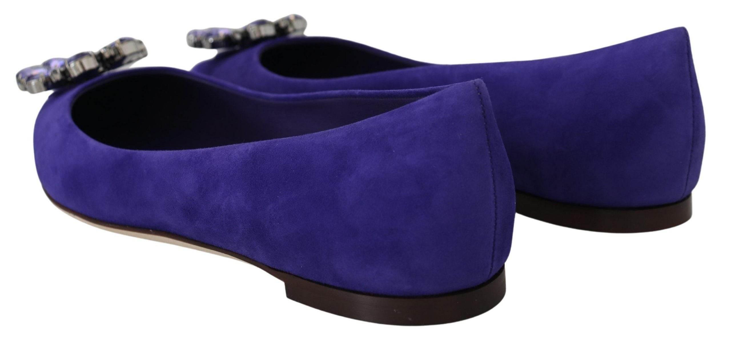 Dolce & Gabbana Embellished Crystal Purple Suede Flats - Hilstor