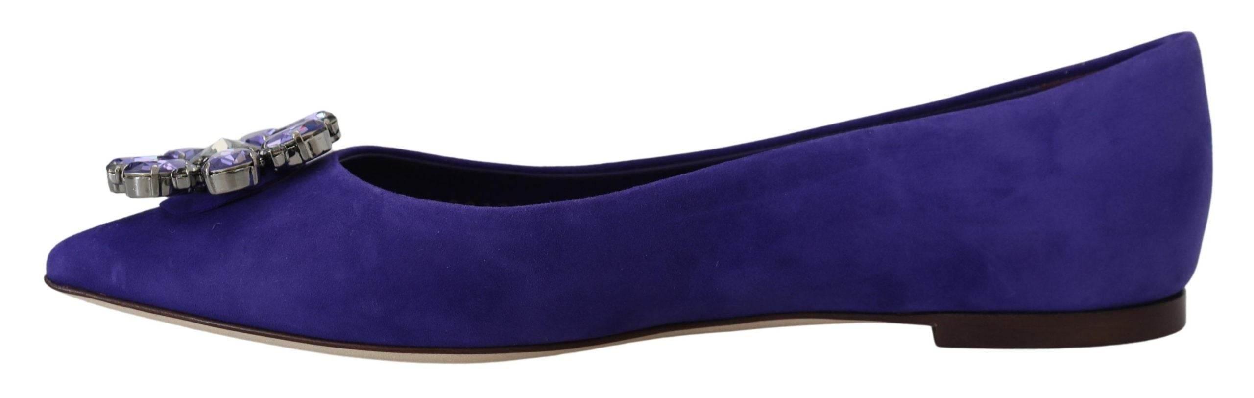Dolce & Gabbana Embellished Crystal Purple Suede Flats - Hilstor