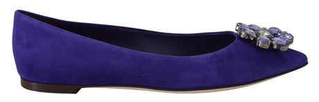 Dolce & Gabbana Embellished Crystal Purple Suede Flats - Hilstor