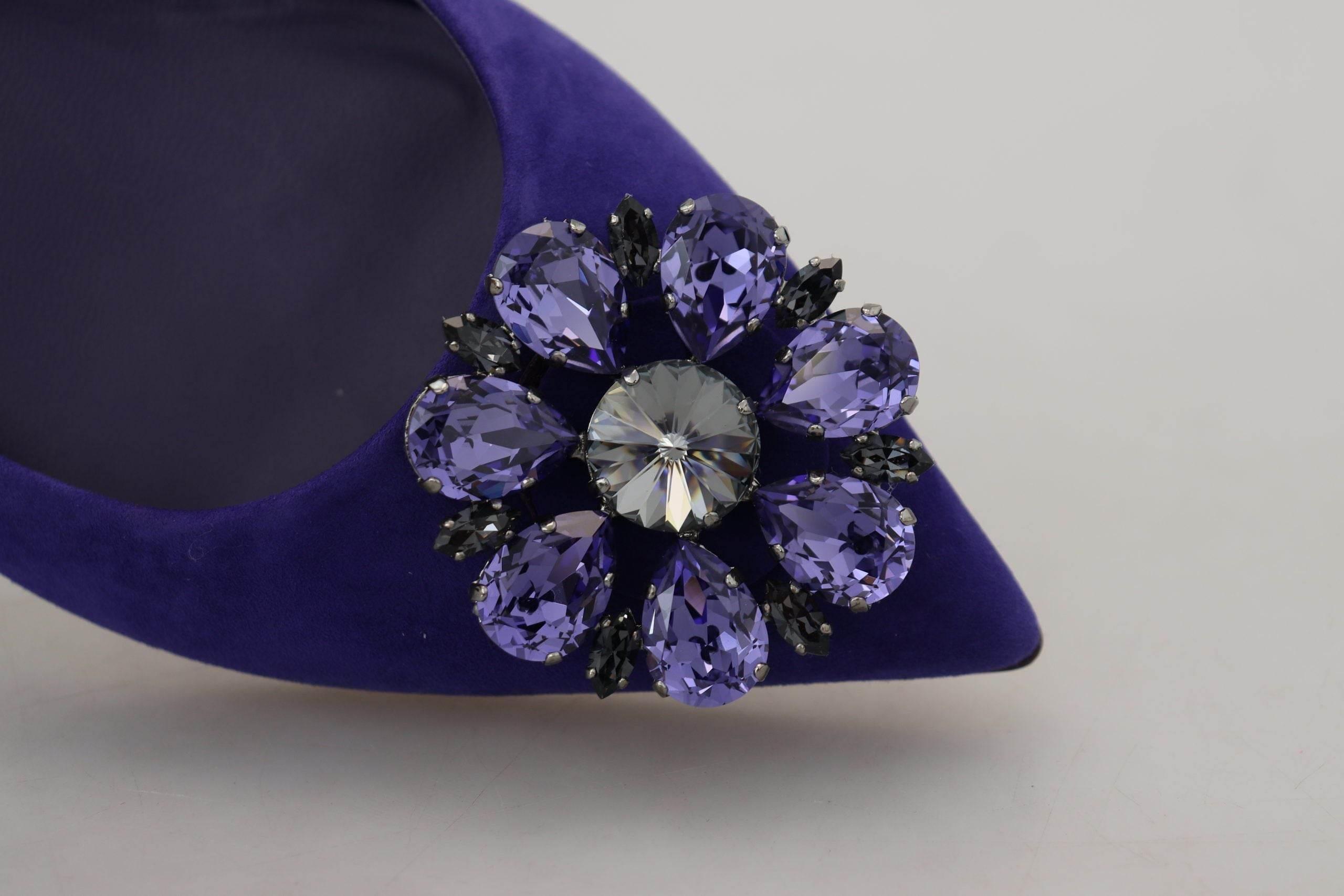 Dolce & Gabbana Embellished Crystal Purple Suede Flats - Hilstor