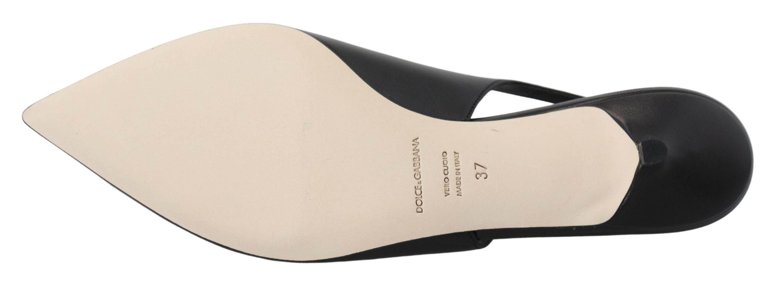 Dolce & Gabbana Elegant Black Leather Slingback Pumps - Hilstor