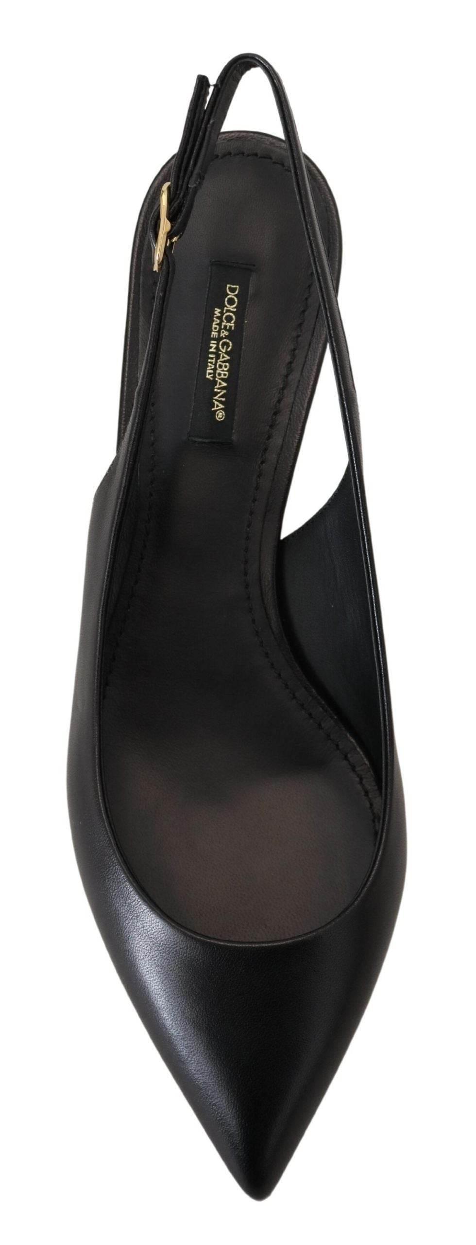 Dolce & Gabbana Elegant Black Leather Slingback Pumps - Hilstor