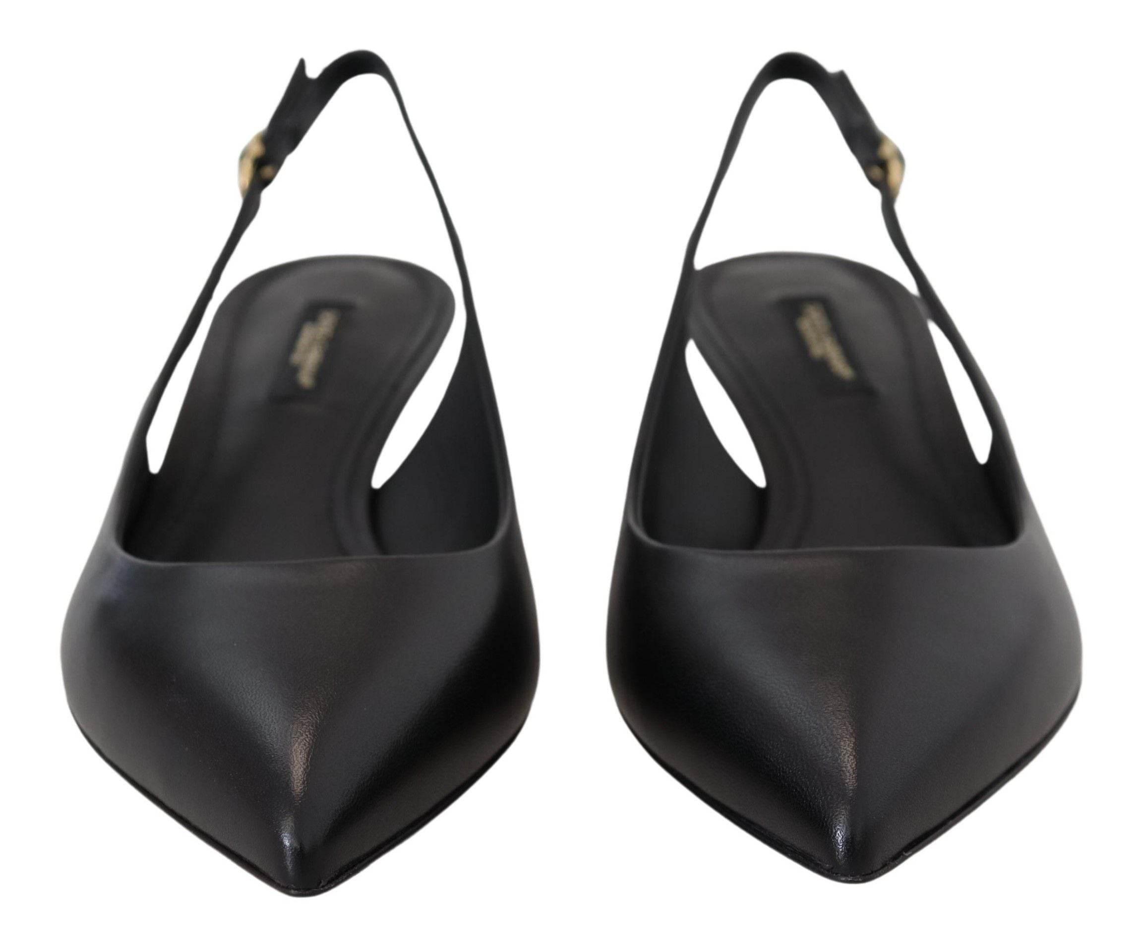 Dolce & Gabbana Elegant Black Leather Slingback Pumps - Hilstor