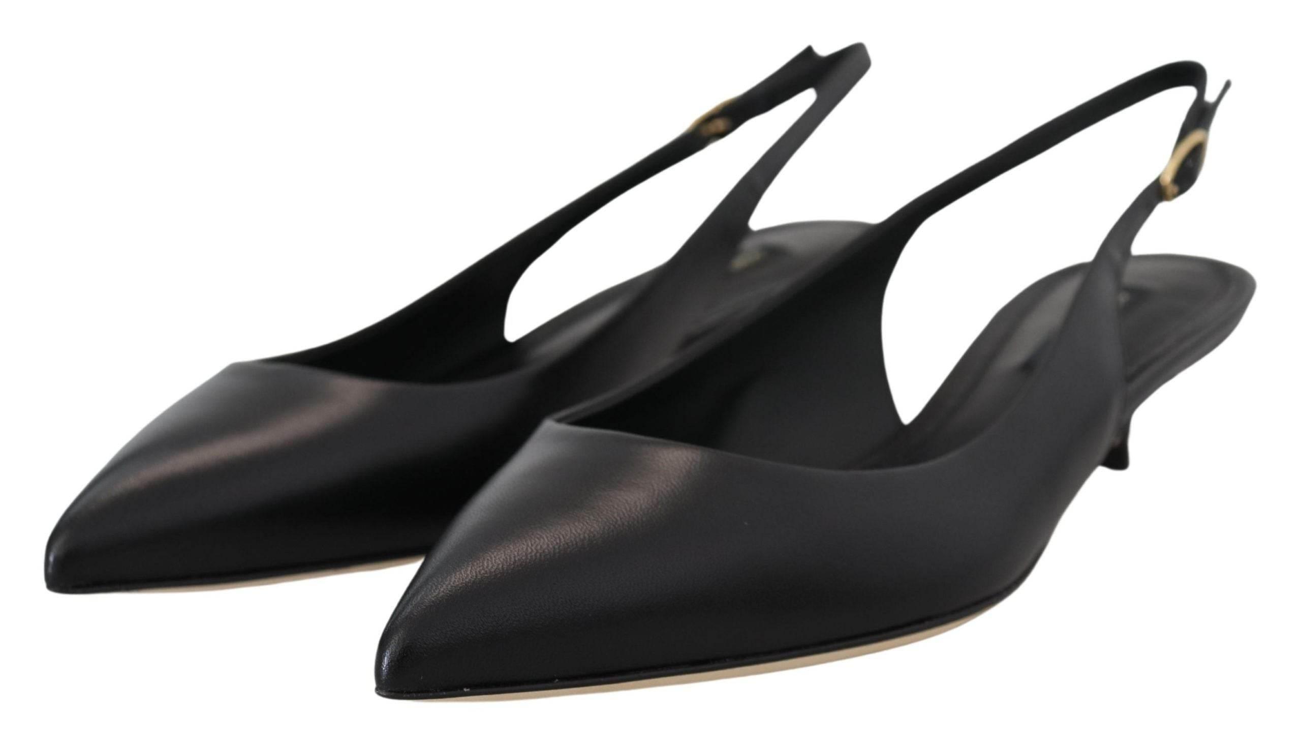 Dolce & Gabbana Elegant Black Leather Slingback Pumps - Hilstor