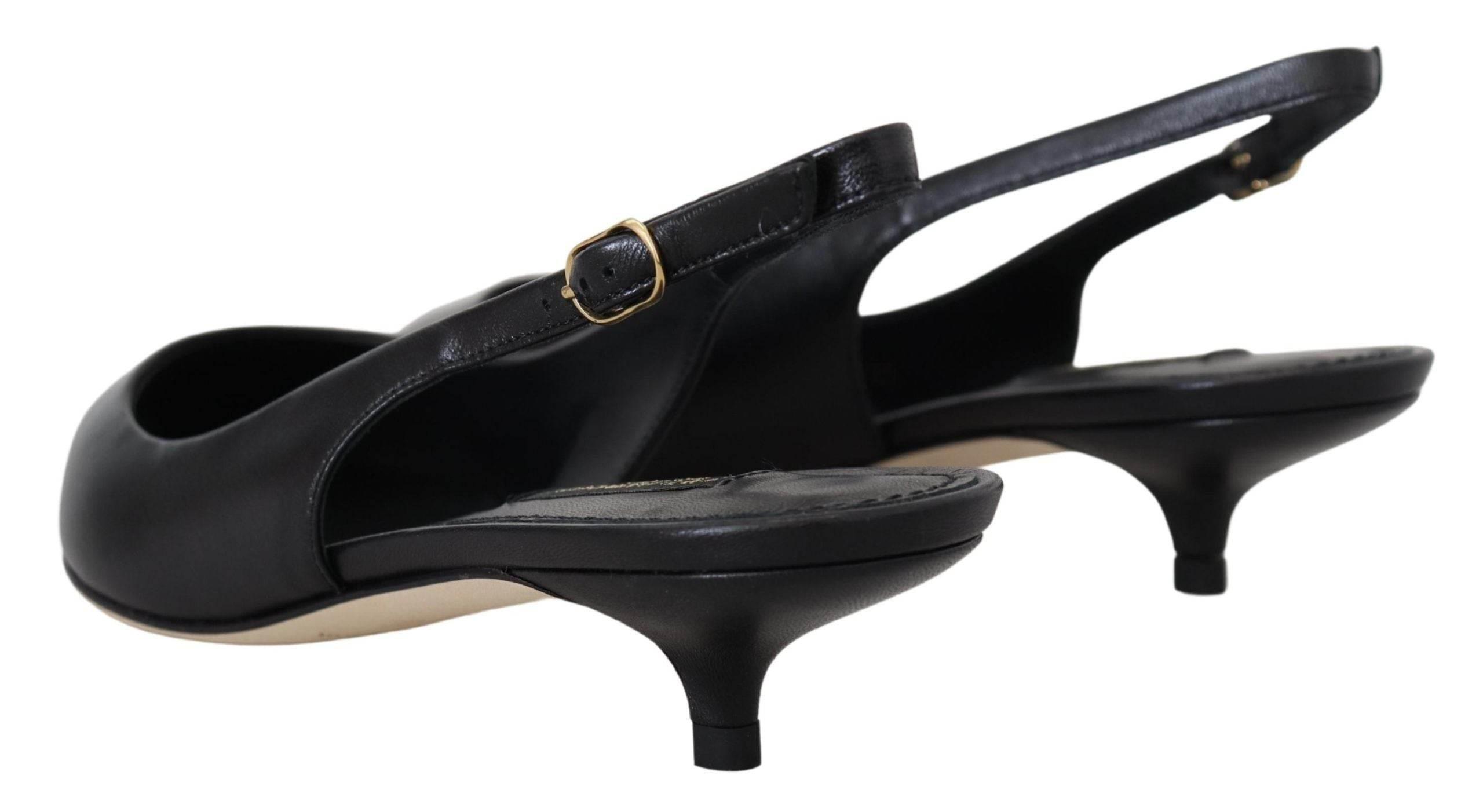 Dolce & Gabbana Elegant Black Leather Slingback Pumps - Hilstor
