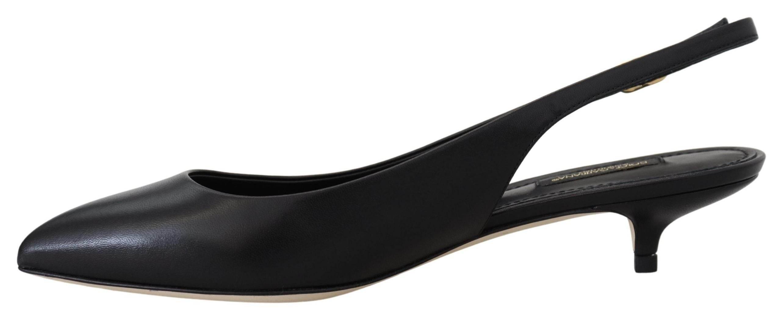Dolce & Gabbana Elegant Black Leather Slingback Pumps - Hilstor