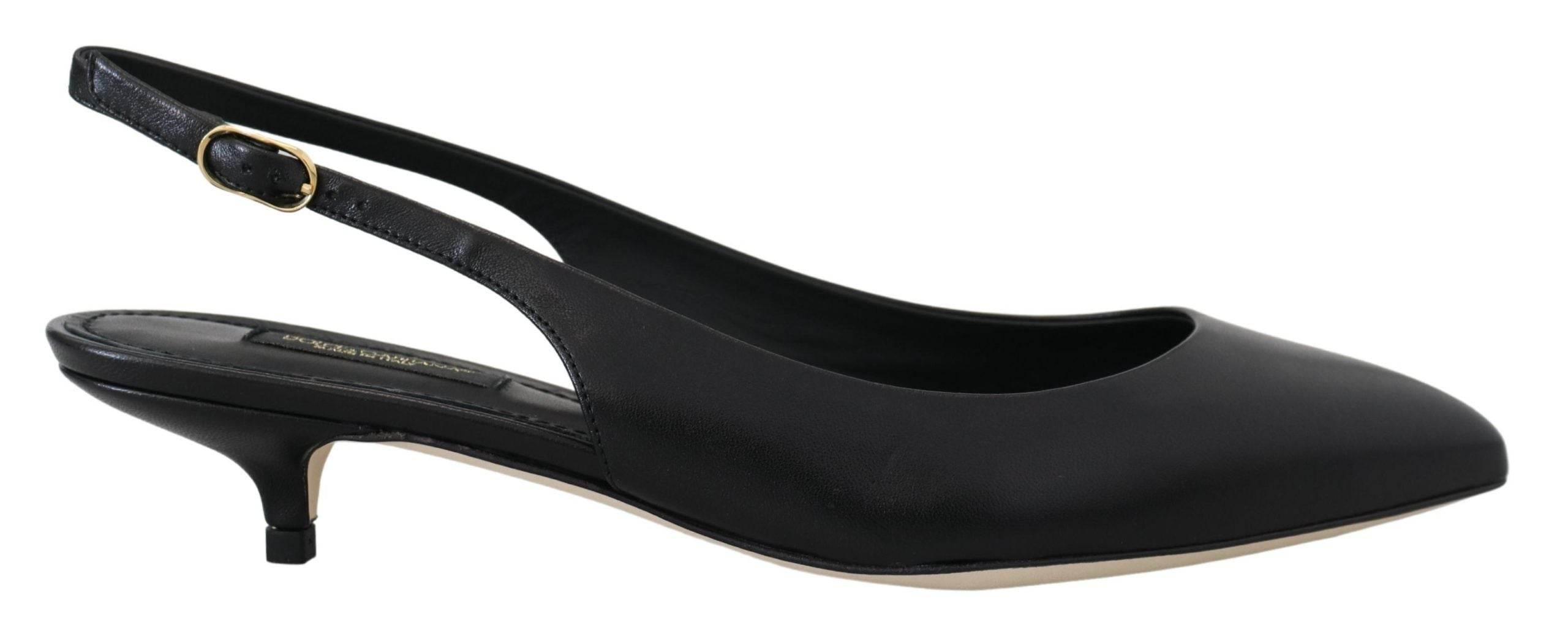 Dolce & Gabbana Elegant Black Leather Slingback Pumps - Hilstor