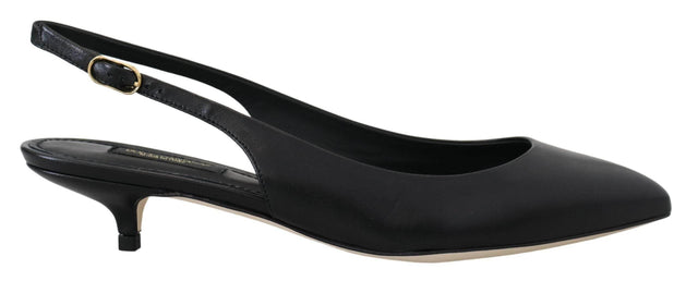 Dolce & Gabbana Elegant Black Leather Slingback Pumps - Hilstor